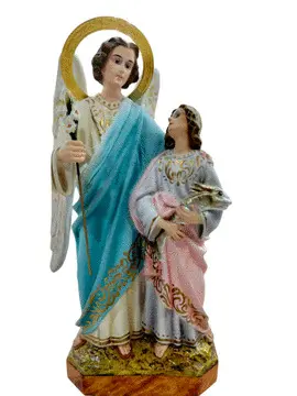 FIGURA DEL ARCÁNGEL SAN RAFAEL CON TOBÍAS 33 CM